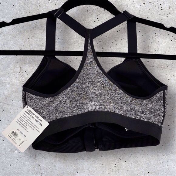 Victorias Secret VSX Sport Bra Knockout Wireless 32DD Black Front Zip Close NWT - Picture 2 of 10